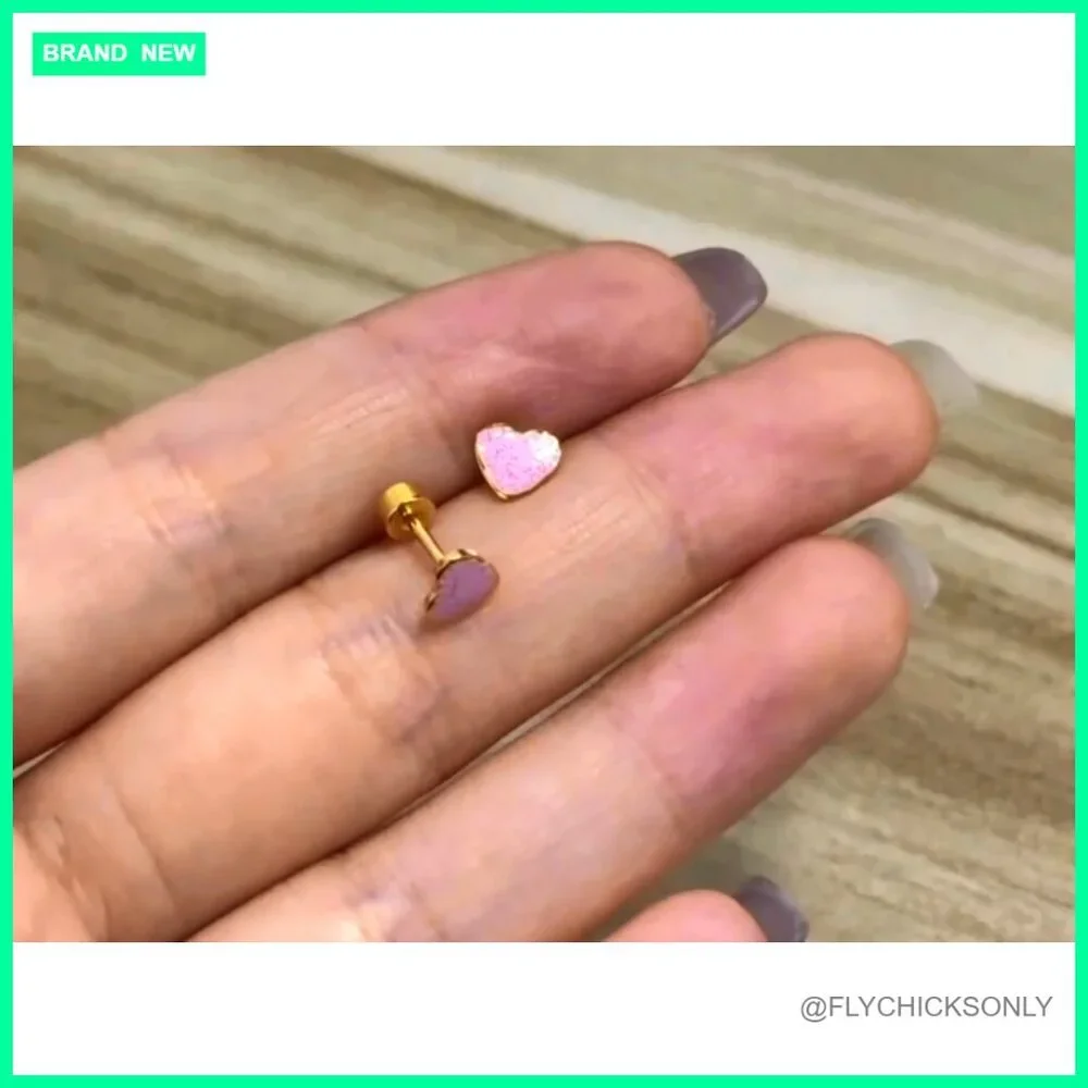 Titanium Heart Love Earrings 18g 14k Gold Plated Hypoallergenic Stud